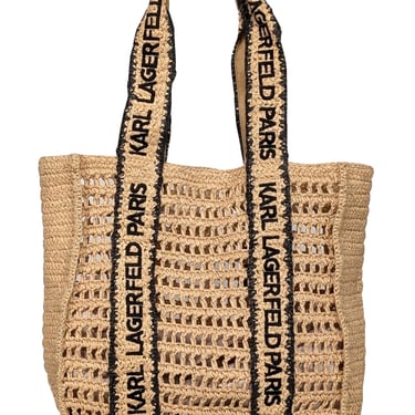 Karl Lagerfeld - Beige &amp; Black Raffia Tote