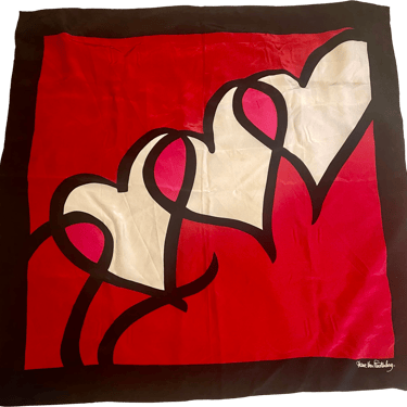 80s/90s Gorgeous Silk Signed Dvf Heart Pattern 34&quot; Scarf By Diane Von Furstenberg