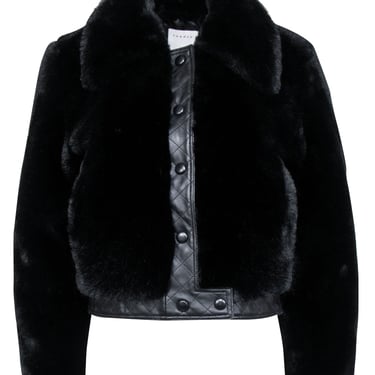 Sandro - Black Faux Fur Button Front Coat Sz 2
