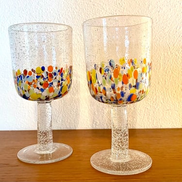 Vintage 90s Pair of Rainbow Colored Handblown Water Glasses 