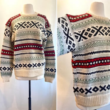 Vintage NORDIC Wool Sweater / Pullover Ski Sweater / Handknit / SUNDT Bergen / L 