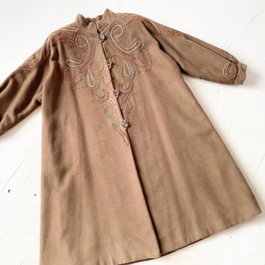 1980s Embroidered Brown Wool Coat 