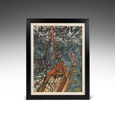 Mid Century Modern 'Storm Incoming' Oil Painting by Ulhmann, Germany, c. 1960s 