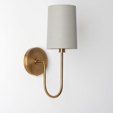 Arched arm wall sconce - Fabric Drum shade Lighting - Country modern lighting - Brass Fixture 