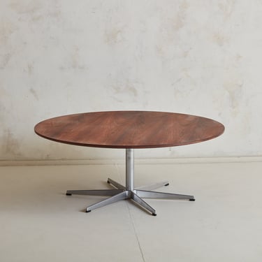 Round Rosewood Coffee Table with Aluminum Base by Arne Jacobsen for Fritz Hansen, Denmark 1960s