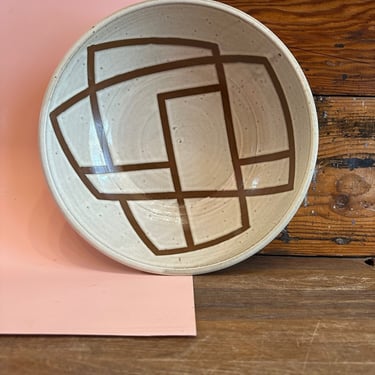 Serving Bowl - Warm White with Brown shapes 