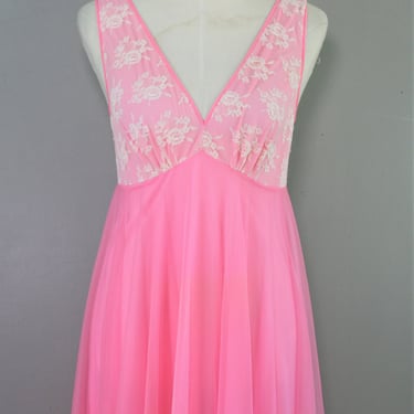 Pillow Talk - Pink Chiffon - Nightgown  - Peignoir - Circa 1950-60's - by Virginia Wallace 