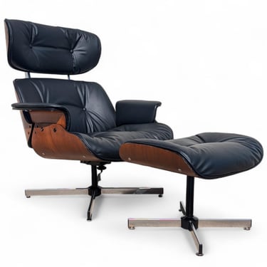 Mid Century Modern Eames Inspired Recliner and Ottoman by Plycraft 