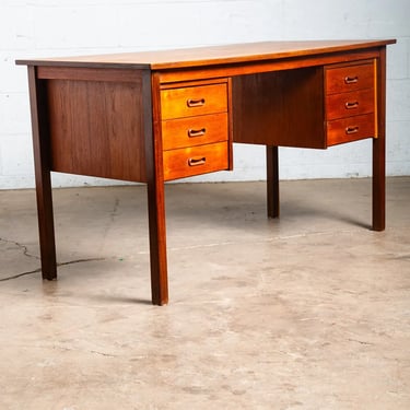 Mid Century Danish Modern Desk Executive Teak 6 Drawer Wood Denmark Vintage Mcm